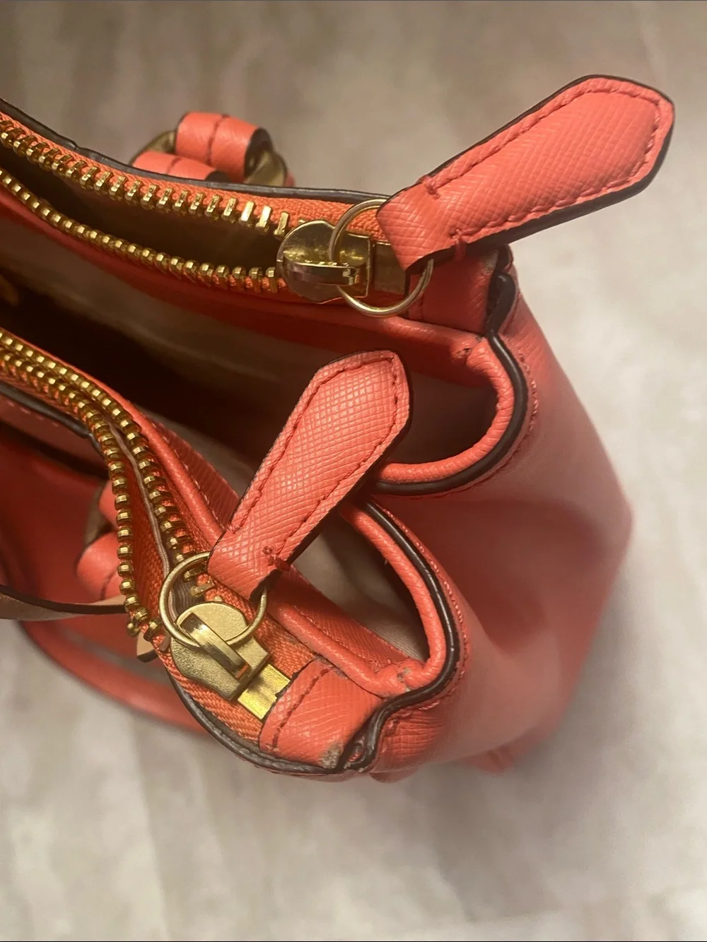 Coach Coral/Peach Leather Triple-Zip Tote